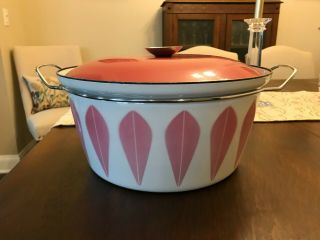 Rare Large Cathrineholm Pink Lotus 8 Quart Dutch Oven & Matching Cover,  Vg Cond