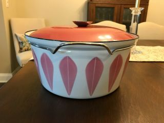 RARE LARGE CATHRINEHOLM PINK LOTUS 8 QUART DUTCH OVEN & MATCHING COVER,  VG COND 2