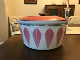 RARE LARGE CATHRINEHOLM PINK LOTUS 8 QUART DUTCH OVEN & MATCHING COVER,  VG COND 3