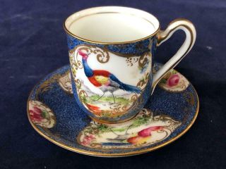 Fine Antique Royal Doulton Bone China Exotic Bird Cup And Saucer.  C1920