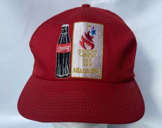 Rare Vintage Atlanta 1996 Olympics Coca Cola Sponsor Snapback Hat Cap 90s Red