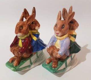 Unique And Rare – Two Royal Doulton Bunnykins Db4 Billie And Buntie Sleigh Ride