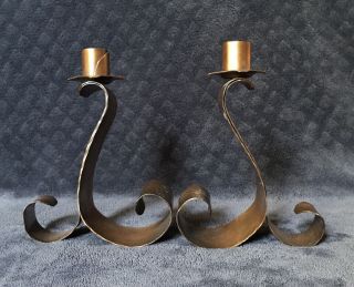 Rare Vintage Smith Craft Co.  Vermont Arts & Crafts Copper Candle Holders Marked