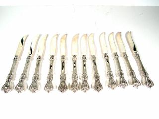 12 Rare Antique Towle Old Colonial Sterling Silver Knives W/serrated Tops Blade