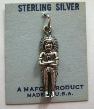 Vintage Sterling Native American Indian Chief Silver Bracelet Charm On Card