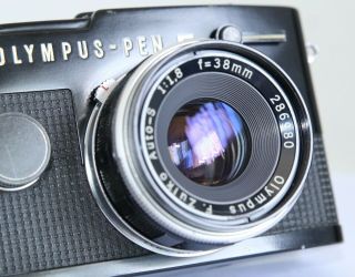 Rare Olympus Pen Ft Black Half Frame Camera F.  Zuiko Auto - S 38/1.  8