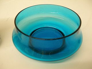 Mid - Century Modern Scandinavian Art Glass Bowl Turquoise Blue 5.  5 " Wide