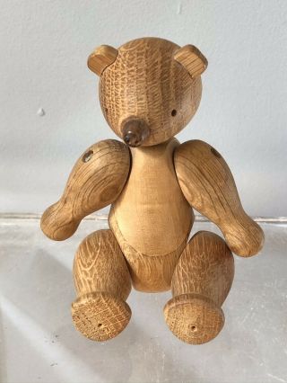 Vintage Kay Bojesen Wood Jointed 4.  5” Teddy Bear Figurine Denmark