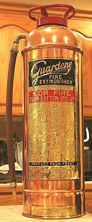 Rare Antique Vintage Guardene Copper Brass Fire Extinguisher - Polished Restored