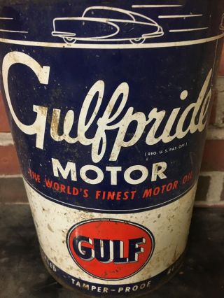 Rare Authentic Vintage Antique Auto Gulf Gulfpride Motor Oil Can Gas Station