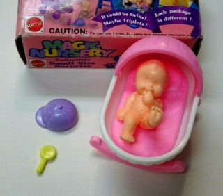 Mattel 1991 Magic Nursery Small Size Surprise Set 2813 W/box - Baby W/bed,  Rattle,