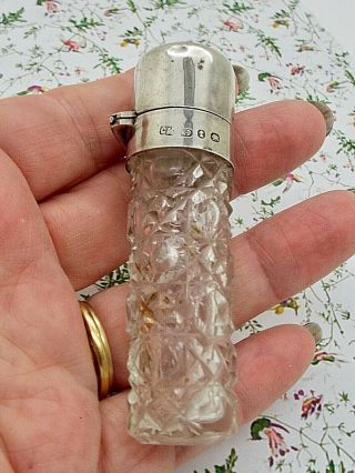 Antique Hallmarked Sterling Silver Perfume Bottle Cut Glass Base 1893