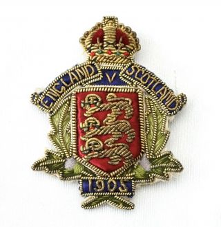 Rare Silk & Gold Braid Fa Councillors Football Badge.  England V Scotland 1905 2