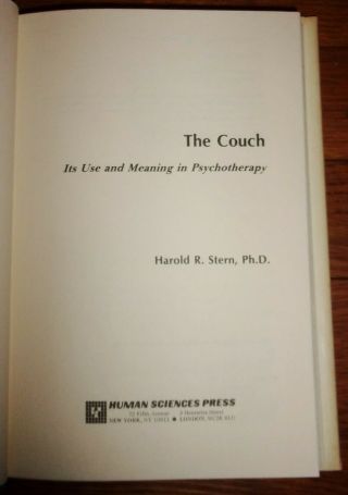 THE COUCH - Its Use & Meaning in Psychotherapy - HAROLD STERN - RARE hc w/dj 2