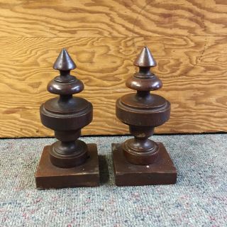 2 Antique Wooden Knobs Clock Finial Decorative 7 " High Old Pair