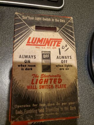 Vintage Luminite Electrically Lighted Toggle Switch Plate (brown) -