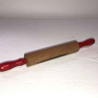 Vintage Antique Child’s Toy Wooden Wood Rolling Pin With Red Handles
