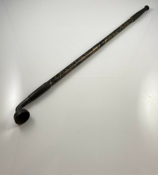 Extremely Rare 19th C.  Chinese Opium Poppy Pipe Extendable Gilt Design Signed
