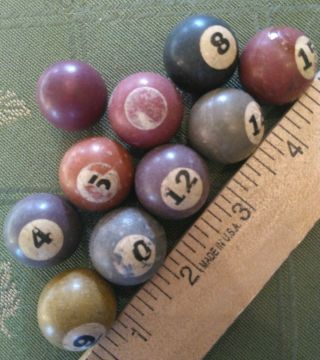 10 Vintage Antique Miniature Pool Balls 7/8 " Carrom Billiard Bakelite