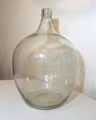 Rare Large Antique Hand Blown 25 Imprint Clear Glass Demijohn Carboy Wine Bottle