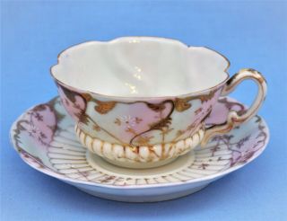 Antique Japan Eggshell Porcelain Cup And Saucer Set Floral Gold