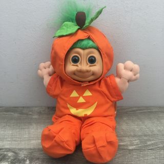 Vintage Russ Troll Halloween Pumpkin 13” Doll Costume Jack O Lantern