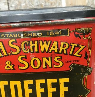 RARE 1910 ' s VINTAGE SCHWARTZ COFFEE TIN (W.  H.  SCHWARTZ & SONS - HALIFAX,  N.  S) 3