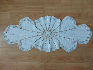 Antique Vintage Handmade Crochet Lace Tablecloth Runner White Oval