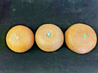 3 Rare Vtg Fine Detailed Etched Gourds Hand Carved Folk Art Peru South America 2