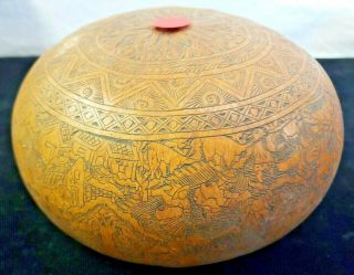 3 Rare Vtg Fine Detailed Etched Gourds Hand Carved Folk Art Peru South America 3