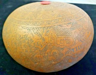 3 Rare Vtg Fine Detailed Etched Gourds Hand Carved Folk Art Peru South America 4