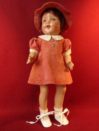 Antique Vintage 17 " Patsy Type All Composition Doll Tin Eyes Open Mouth