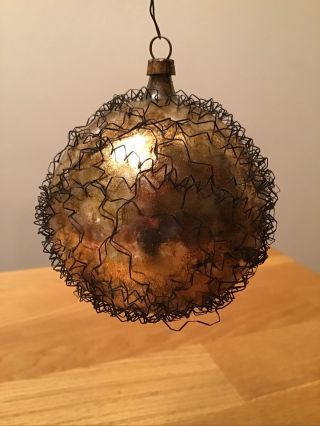 Vintage Antique Gold Glass Ornament Crinkle Wire Wrapped