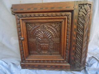 Early 17th Century Oak Carved And Inlaid Cupboard Paneled Doors