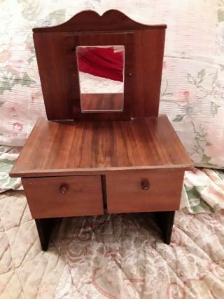 Vintage Handcrafted Wooden Doll Dresser With Mirror/drawers For Larger Dolls