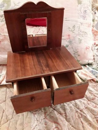 Vintage Handcrafted Wooden Doll Dresser with Mirror/Drawers for Larger Dolls 2