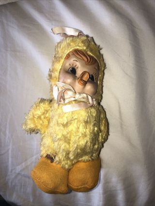 Rare Vintage Rubber Face Stuffed Plush Rushton Yellow Duck