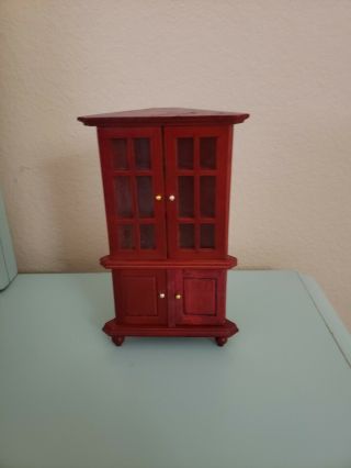Corner Hutch Dollhouse Miniature Furniture 1/12 Scale T3036 Wood Mahogany Finish