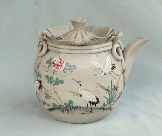 Japanese Banko Ware Teapot - Cranes