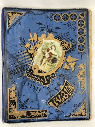 Antique Victorian Scrapbook 17 " X14 " Die Cut Trade Cards Advertising Cartoons