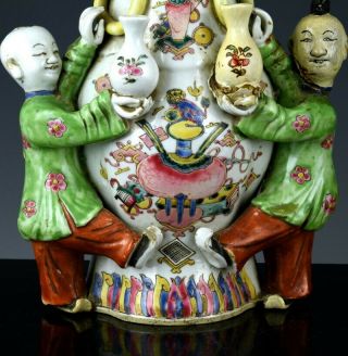 RARE ANTIQUE CHINESE FAMILLE ROSE ENAMEL BOY FIGURAL PRECIOUS OBJECTS WALL VASES 3