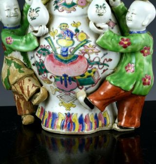 RARE ANTIQUE CHINESE FAMILLE ROSE ENAMEL BOY FIGURAL PRECIOUS OBJECTS WALL VASES 5