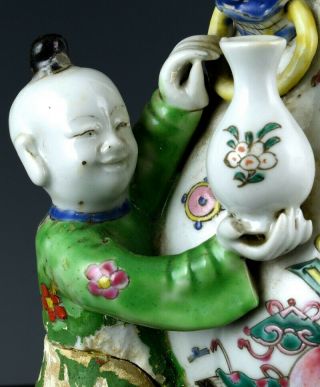 RARE ANTIQUE CHINESE FAMILLE ROSE ENAMEL BOY FIGURAL PRECIOUS OBJECTS WALL VASES 6