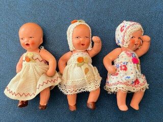 Set Of 3 Vintage German Bisque Infant Baby Doll Made In Germany 3 " Hertwig?