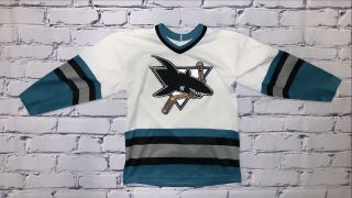 Vintage 90’s Nhl San Jose Sharks Ccm Maska Hockey Jersey Boy’s Sz L/xl Rare