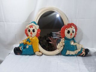 Vintage Raggedy Ann And Andy Doll Round Wall Mirror 1977 Bobbs Merril Company