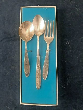 3 Vintage Sterling Silver Lullaby Baby Spoons & Fork Set No Mono Box