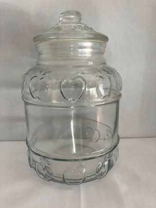 Kig Indonesia Large Lidded Clear Glass Jar With Apple Pattern 11 "