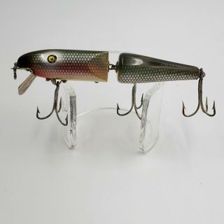 Vtg Pflueger Pal O Mine 4 1/4 " Jointed Lure Red Side Scale Green Back White