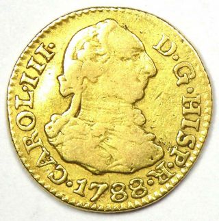 1788 Spain Charles Iii Gold 1/2 Escudo Coin - Vf / Xf Details - Rare Coin